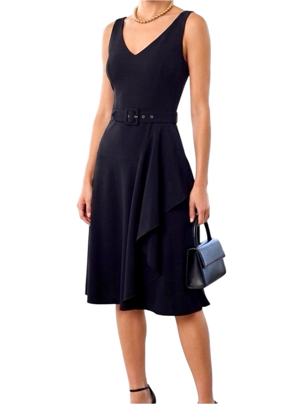 LUCA LUCA Italian Chic Little Black Dress w Belt - Cocktail Dress